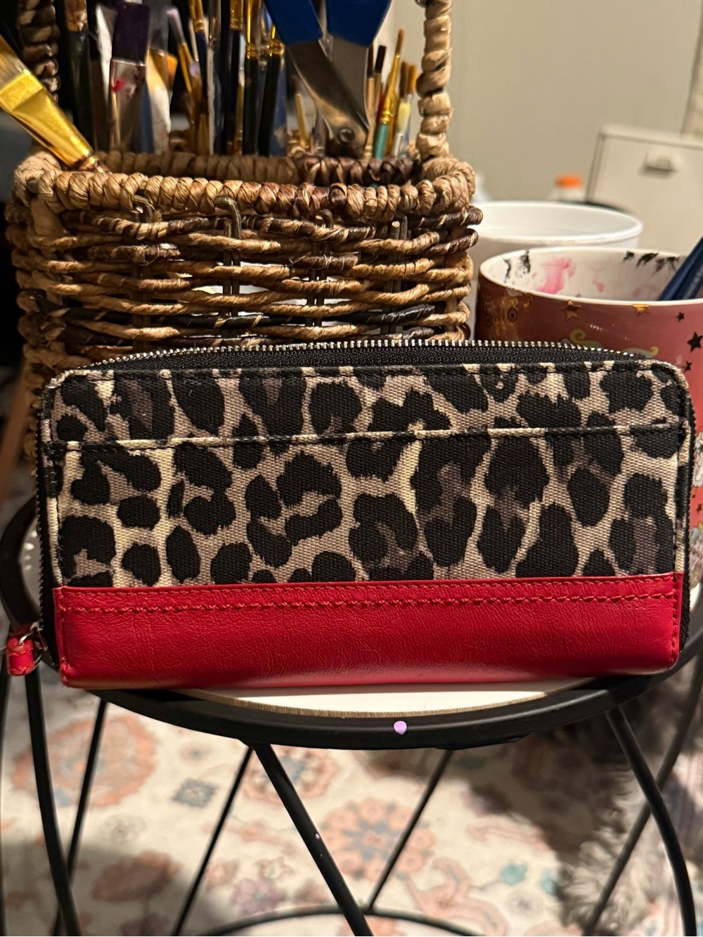 Coach Red Leather and Leopard Print Zip-Around Wallet - Picture 5 of 5